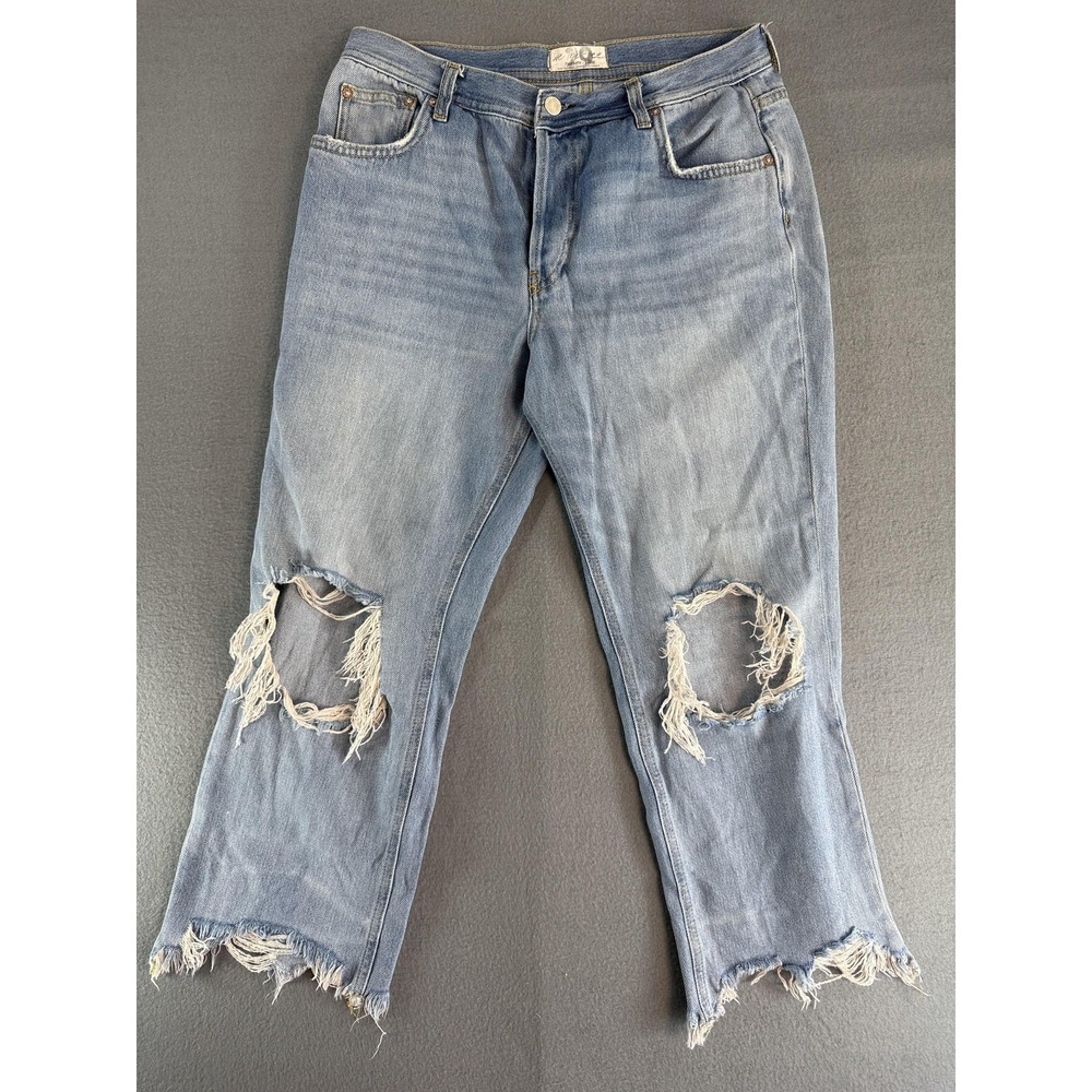 We The Free Jeans Womens 29S Light Wash Blue High Rise Straight Distressed Denim